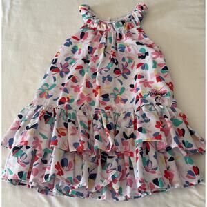 Girls Hilfiger Dress Aprox. Sz 4T White w flowers flowy bottom skirt button back